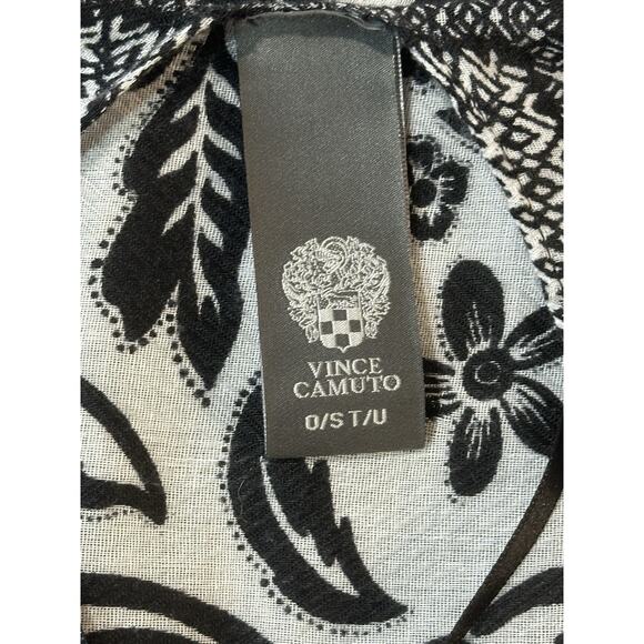 Vince Camuto Black White Bird Floral Print Sheer Poncho Top OS - Picture 8 of 8